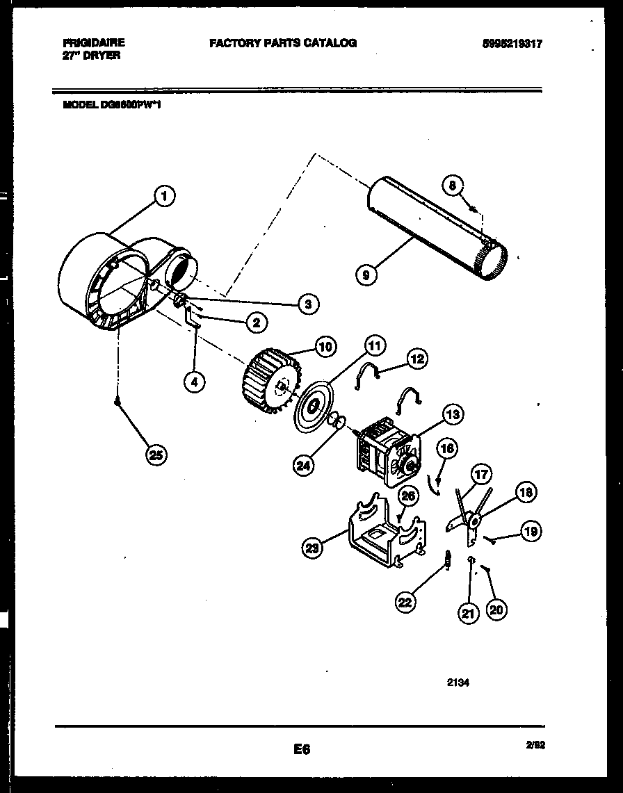 Frigidaire DG8600PW1 blower and drive parts diagram