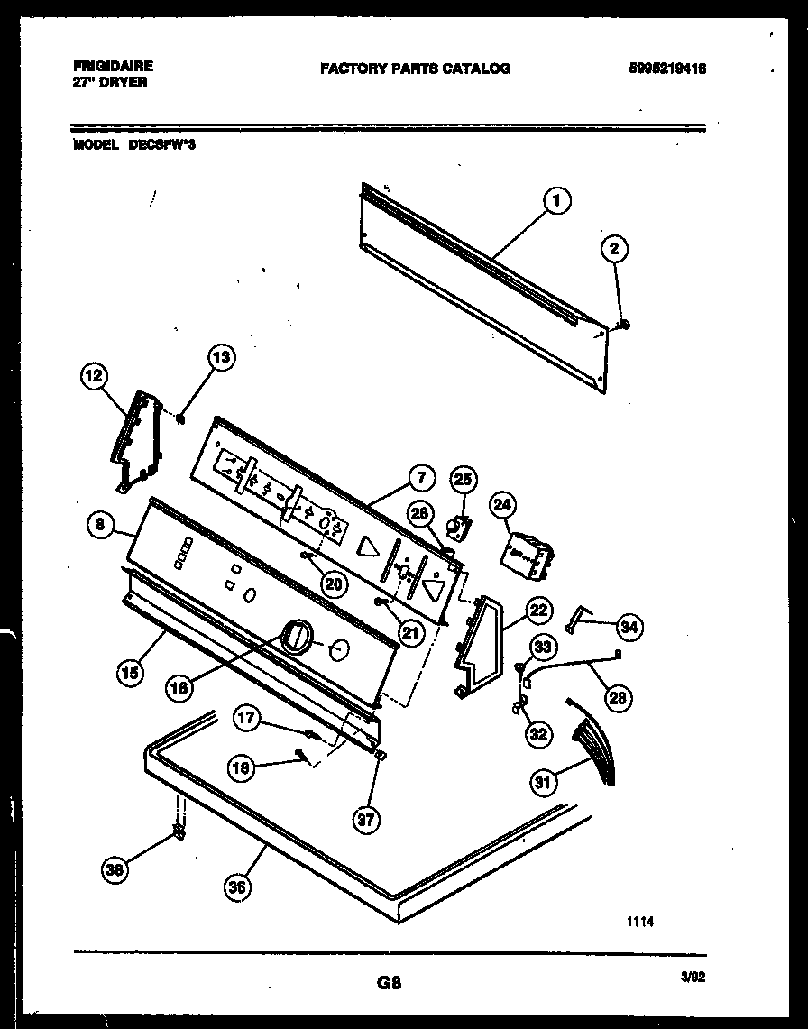 Frigidaire DECSFW3 console and control parts diagram