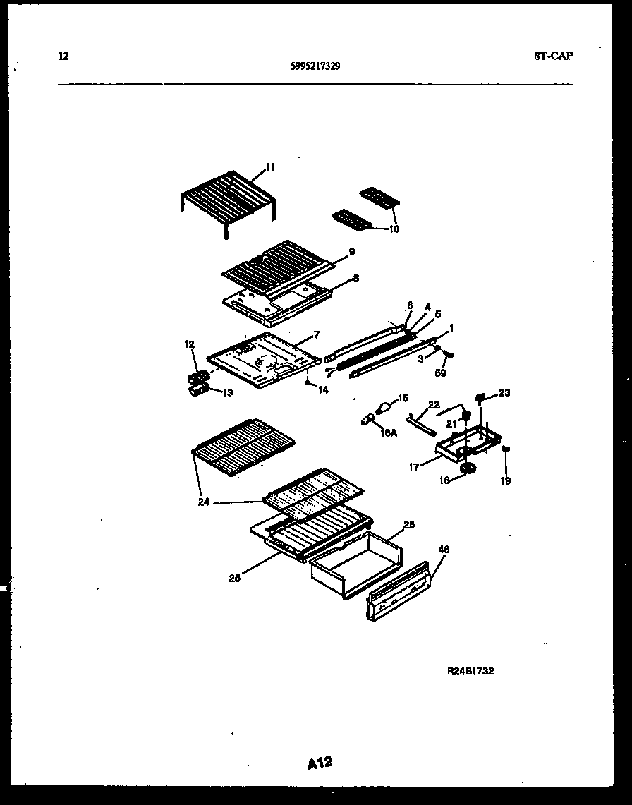 Frigidaire ATN152HK1 shelves and supports diagram