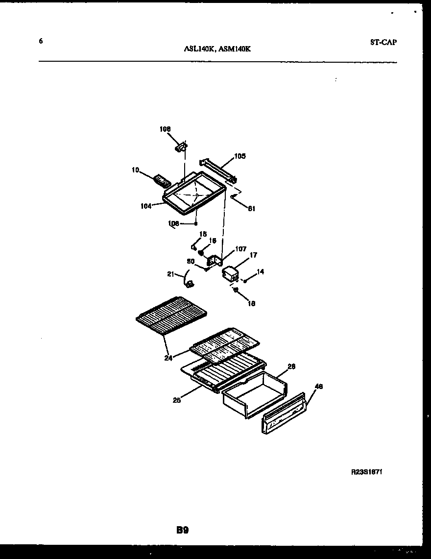 Frigidaire ASL140BK2 shelves and supports diagram