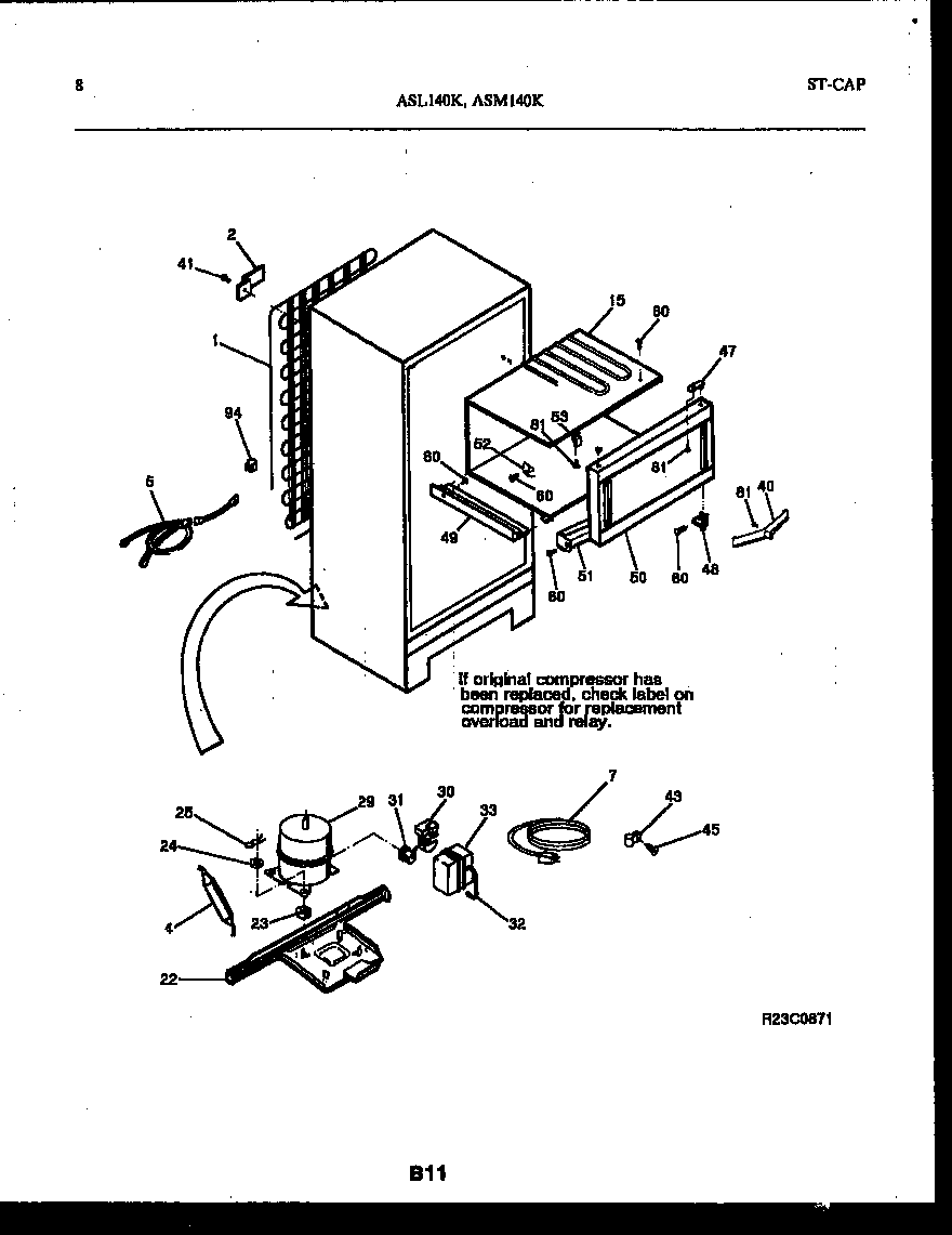 Frigidaire ASL140BK2 system and automatic defrost parts diagram
