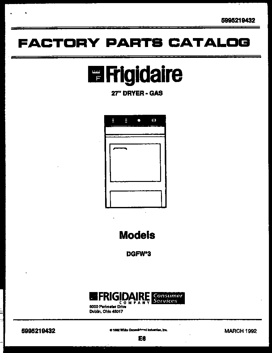 Frigidaire DGFW3 null diagram