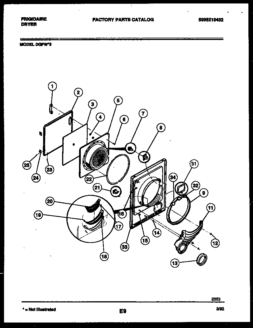 Frigidaire DGFW3 door parts diagram