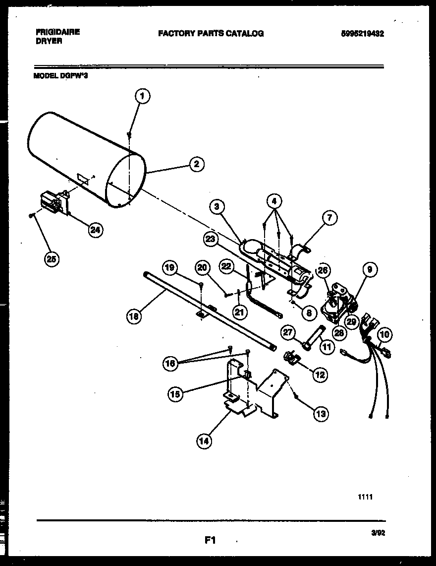 Frigidaire DGFW3 burner, igniter and valve diagram