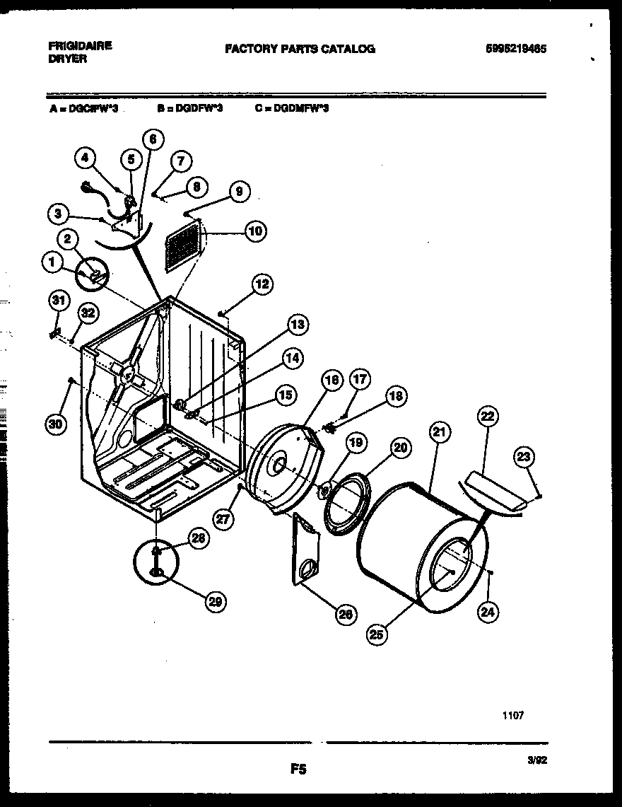 Frigidaire DEGCIFL3 cabinet and component parts diagram