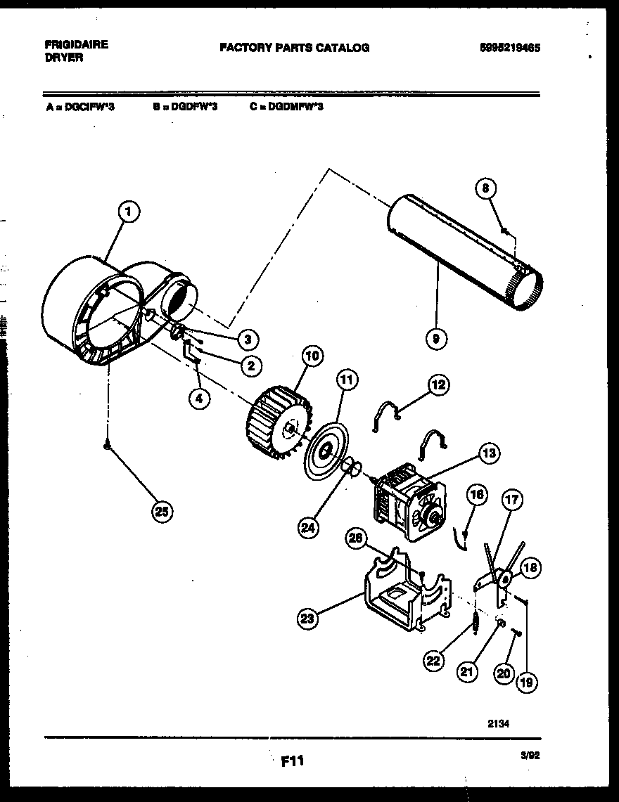 Frigidaire DEGCIFL3 blower and drive parts diagram