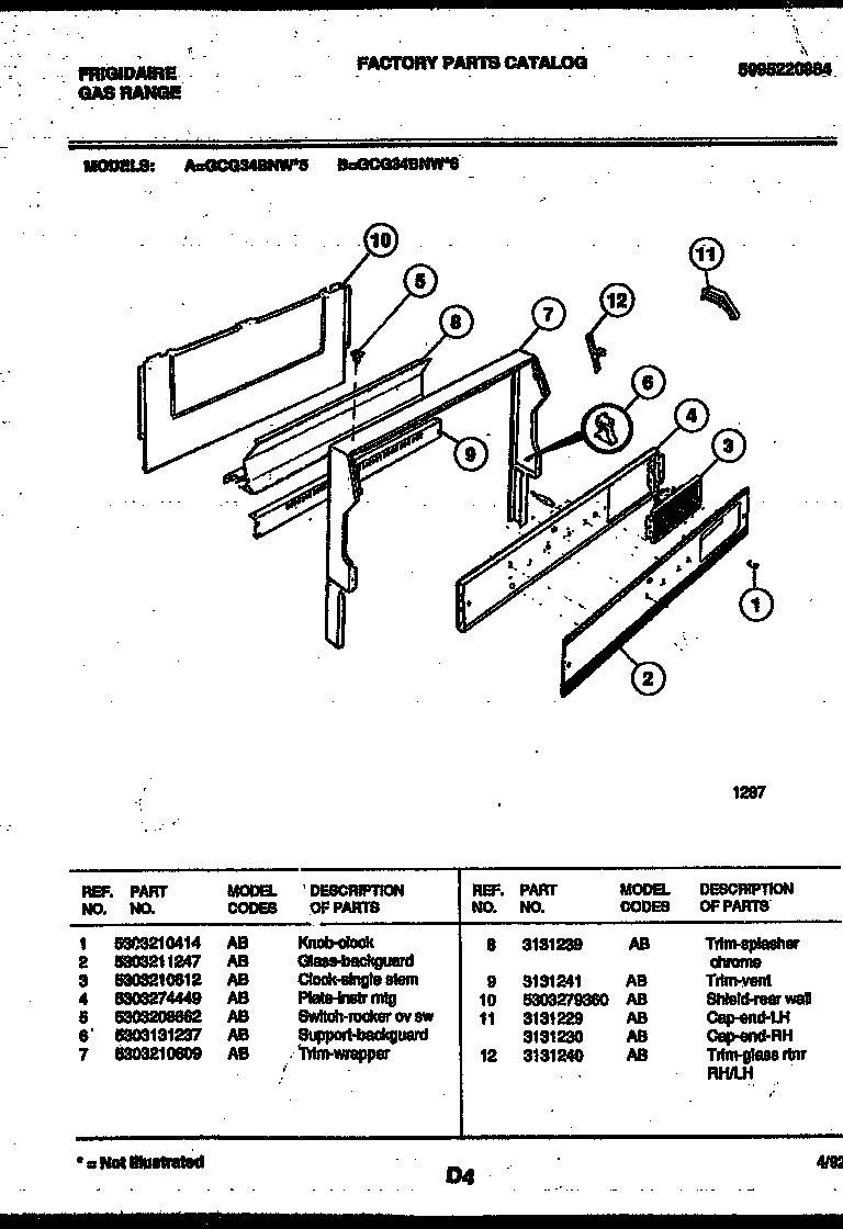 Frigidaire GCG34BNW6 backguard diagram
