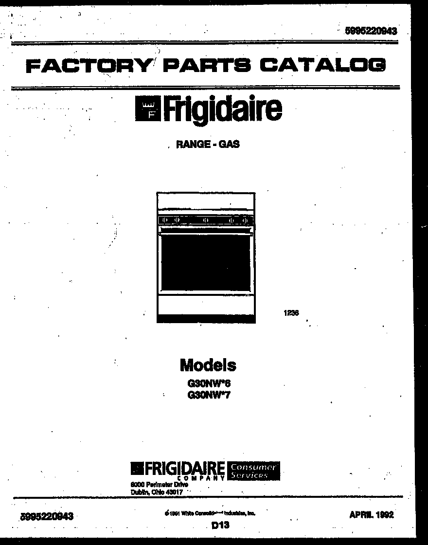 Frigidaire G30NW6 cover diagram
