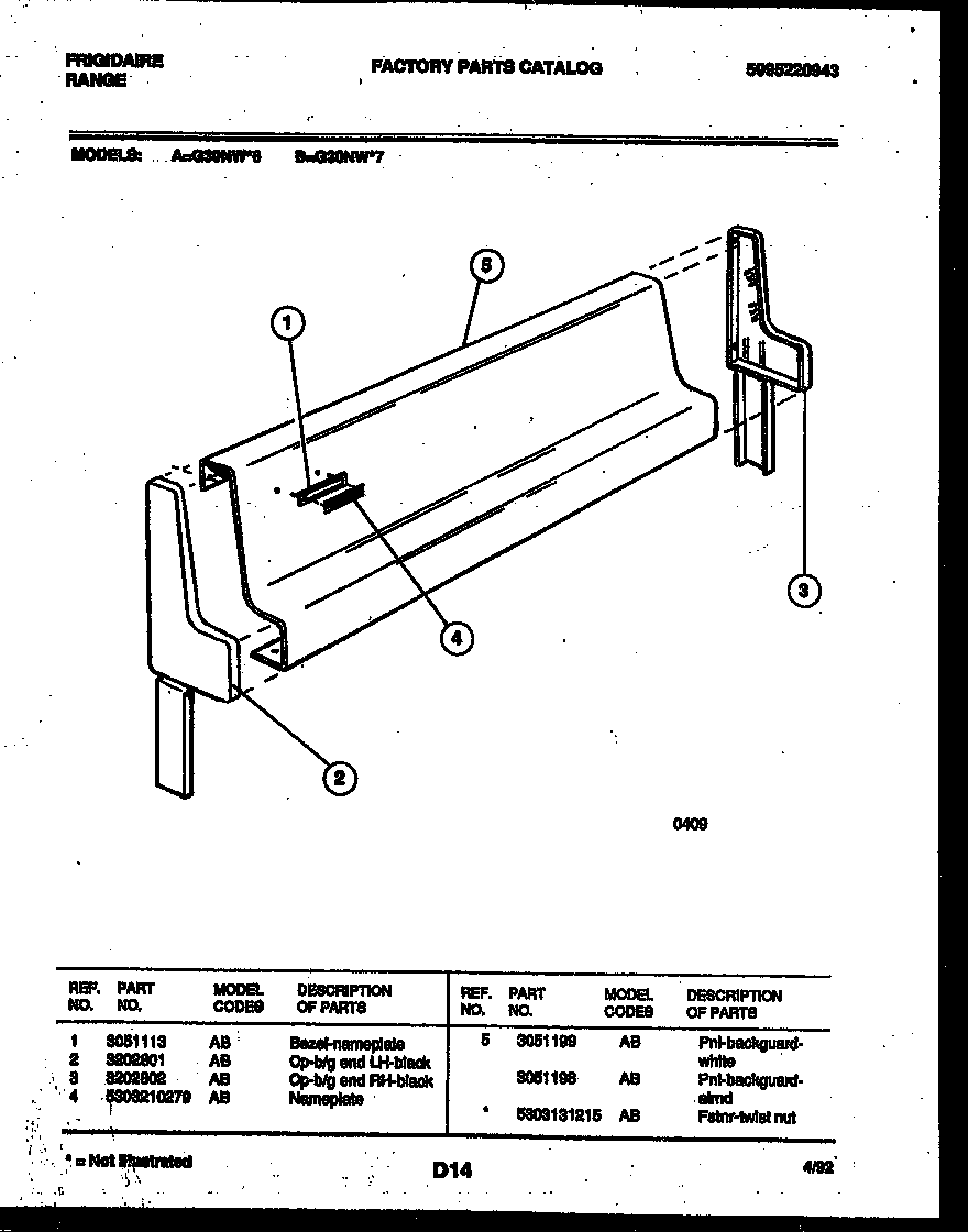 Frigidaire G30NW6 backguard diagram
