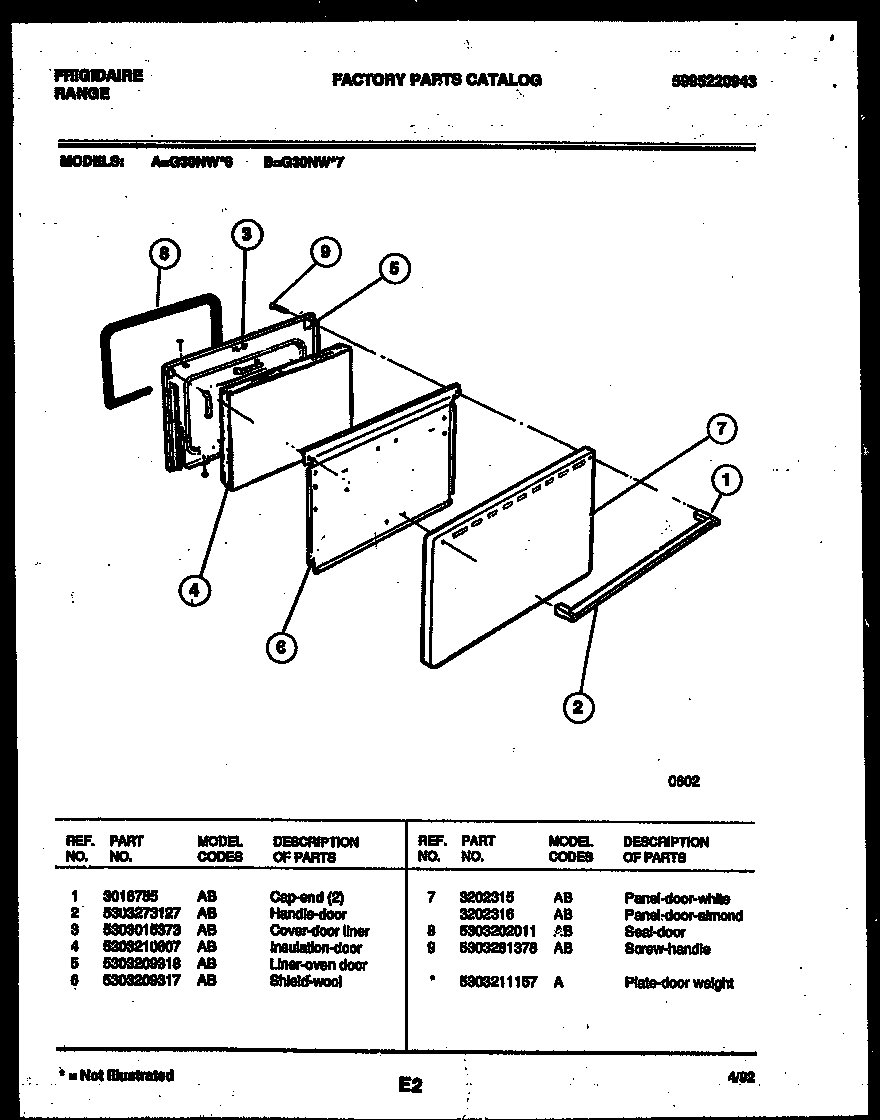 Frigidaire G30NW6 door parts diagram