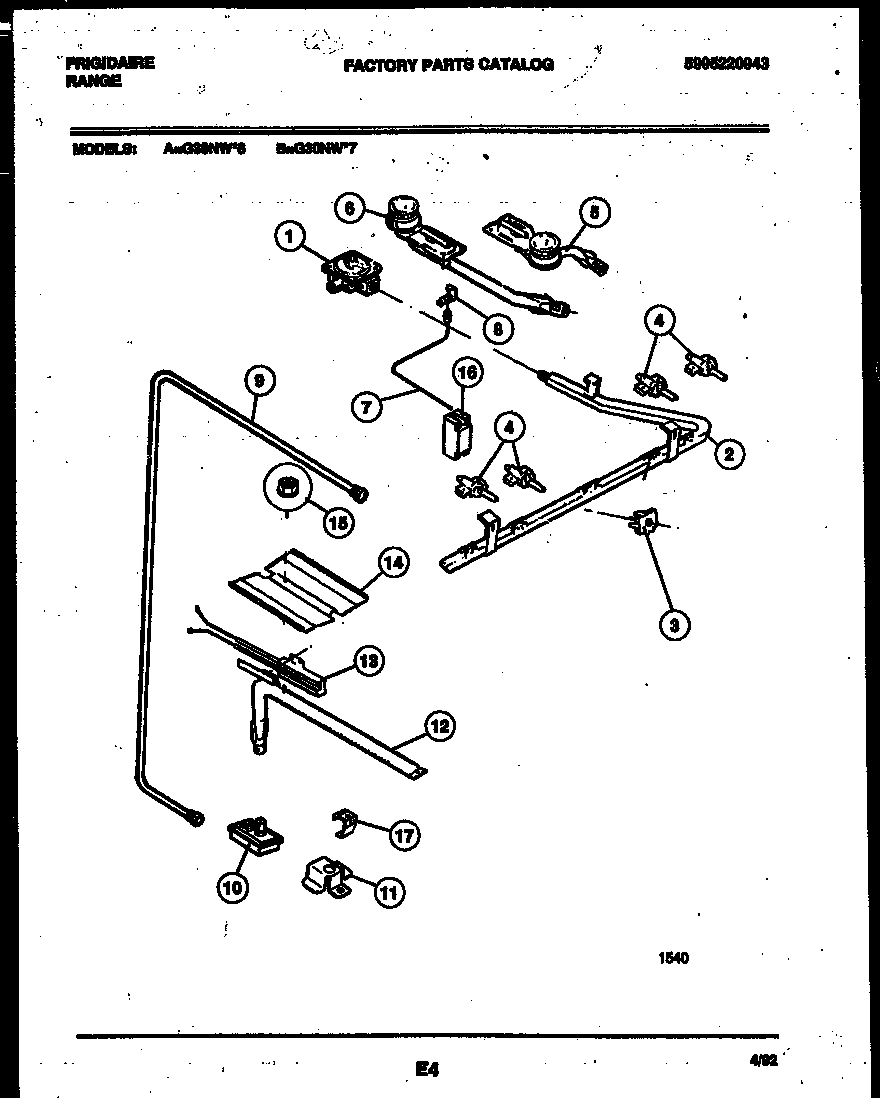 Frigidaire G30NW6 burner, manifold and gas control diagram