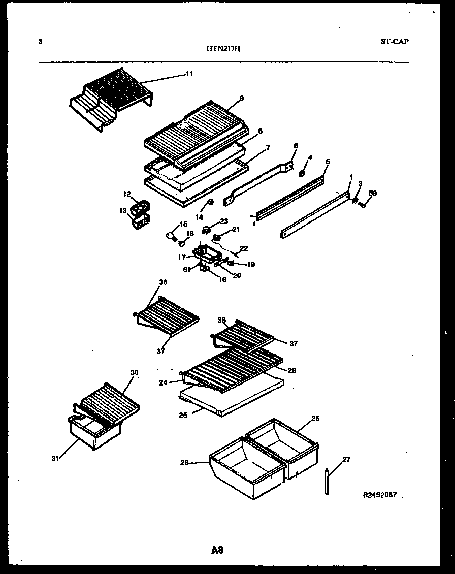Frigidaire GTN217BH5 shelves and supports diagram