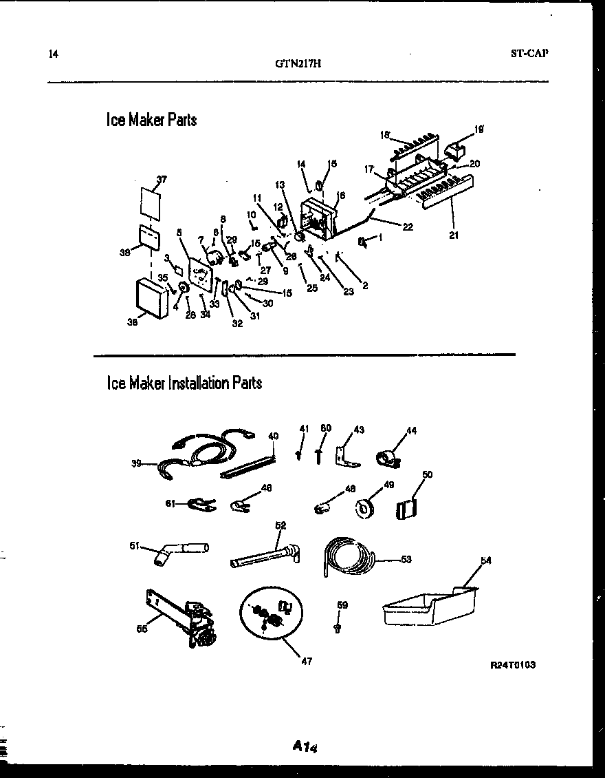 Frigidaire GTN217BH5 ice maker and installation parts diagram