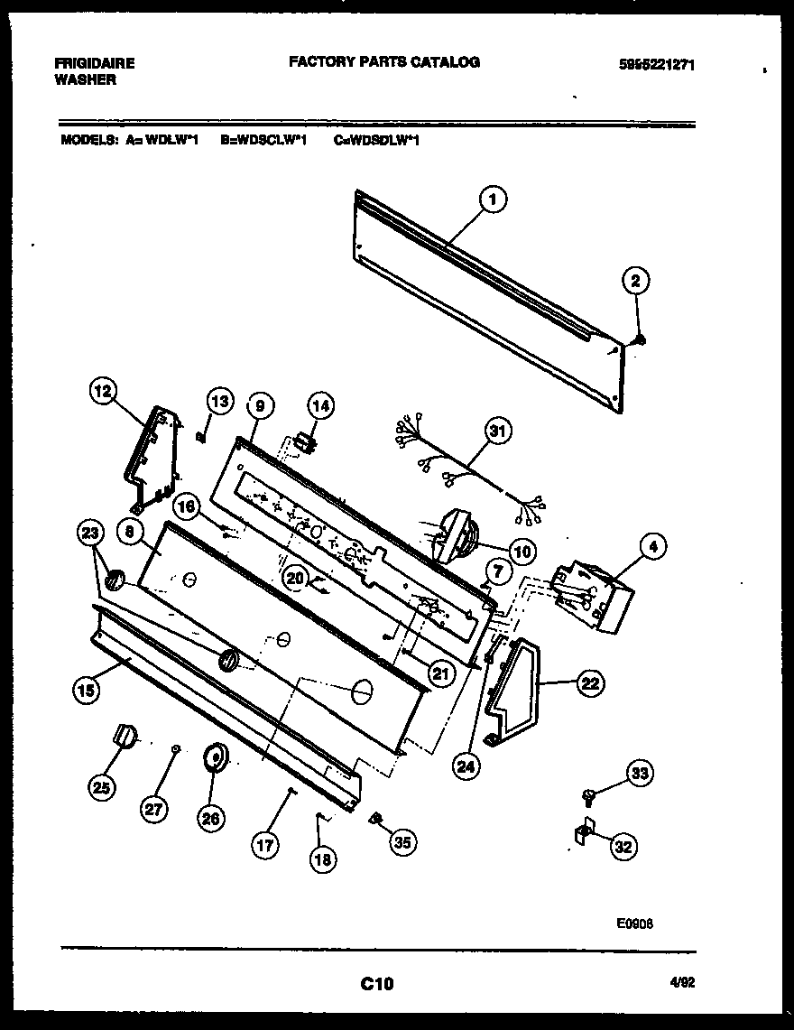 Frigidaire WDSCLL1 console and control parts diagram