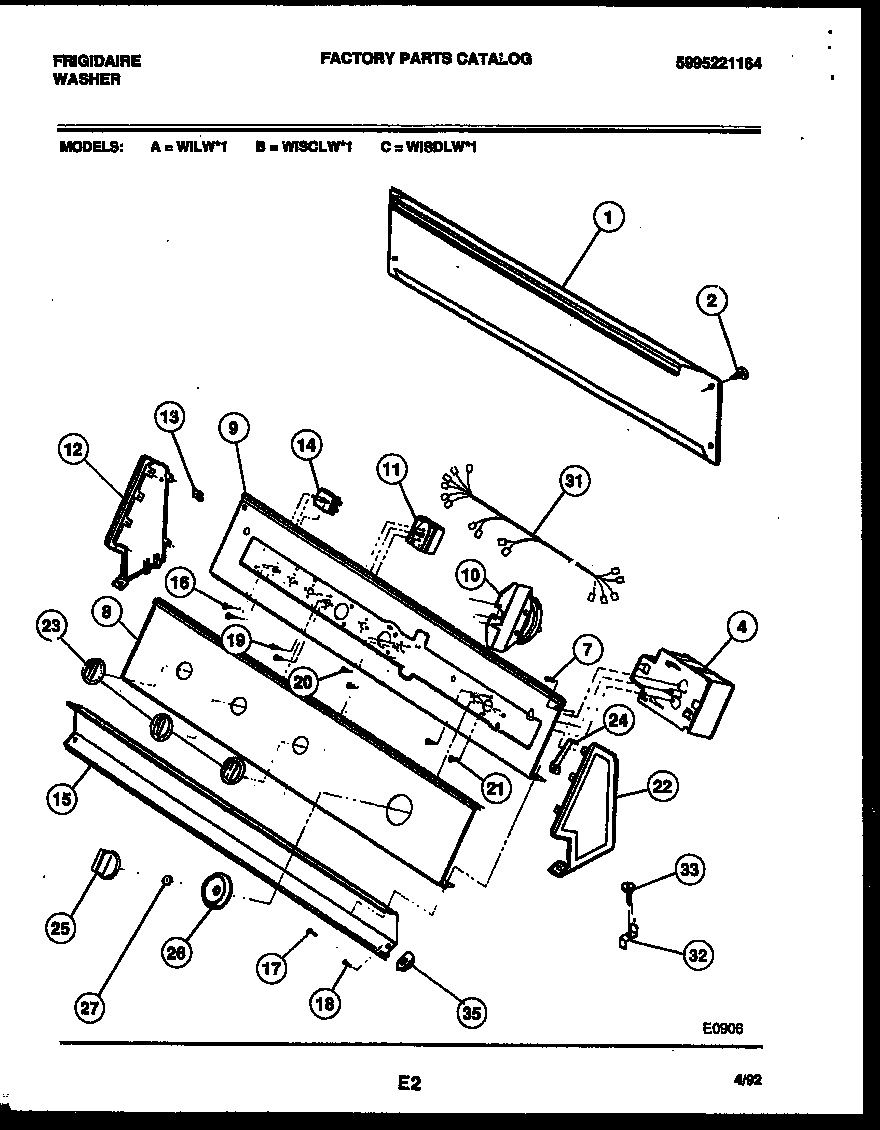 Frigidaire WILL1 console and control parts diagram