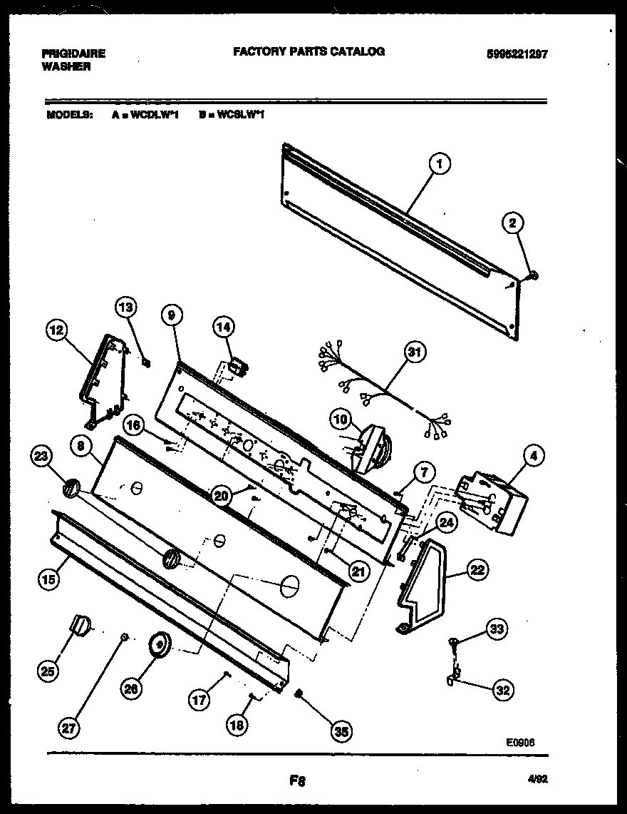 Frigidaire WCSLH1 console and control parts diagram