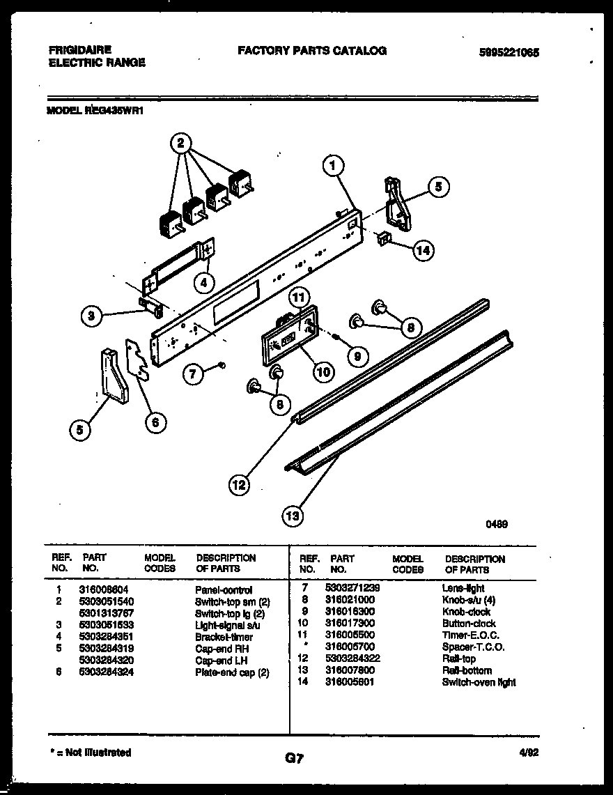 Frigidaire REG435WRW1 control panel diagram