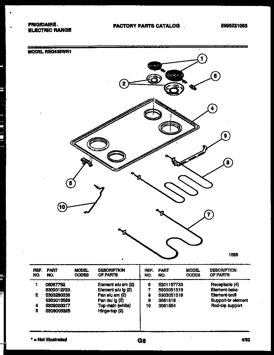 Frigidaire REG435WRW1 cooktop and broiler parts diagram