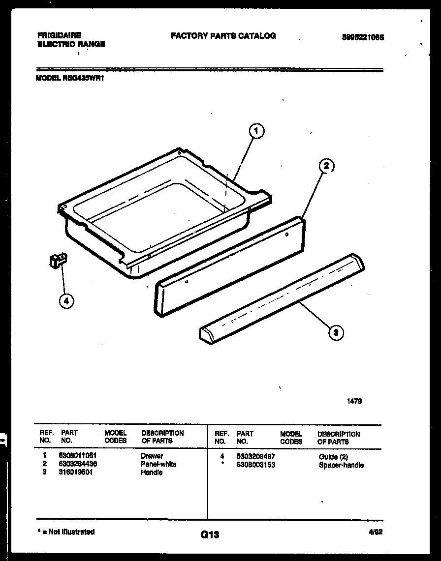 Frigidaire REG435WRW1 drawer parts diagram