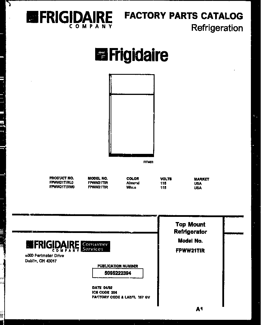Frigidaire FPWW21TIRW0 cover diagram