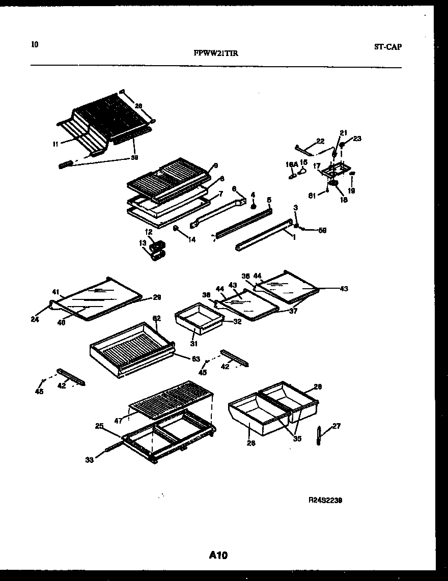 Frigidaire FPWW21TIRW0 shelves and supports diagram