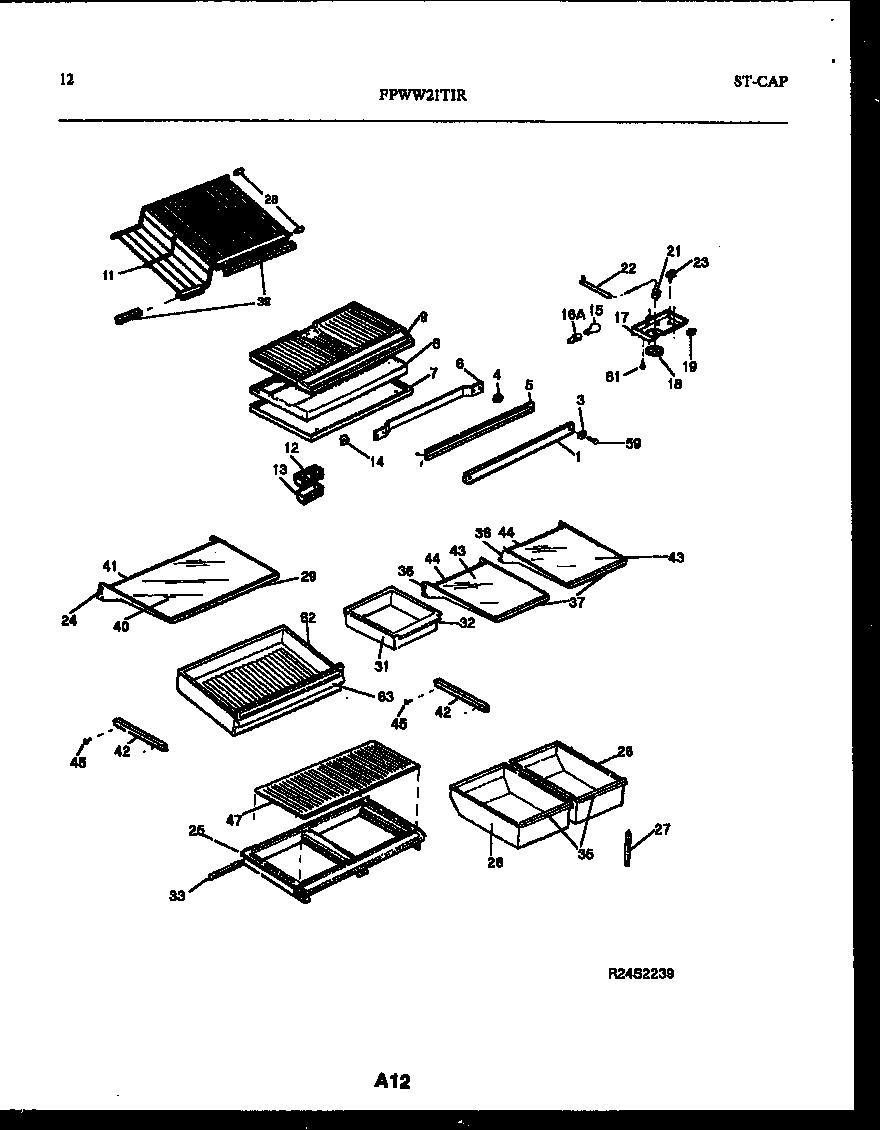 Frigidaire FPWW21TIRW0 shelves and supports diagram