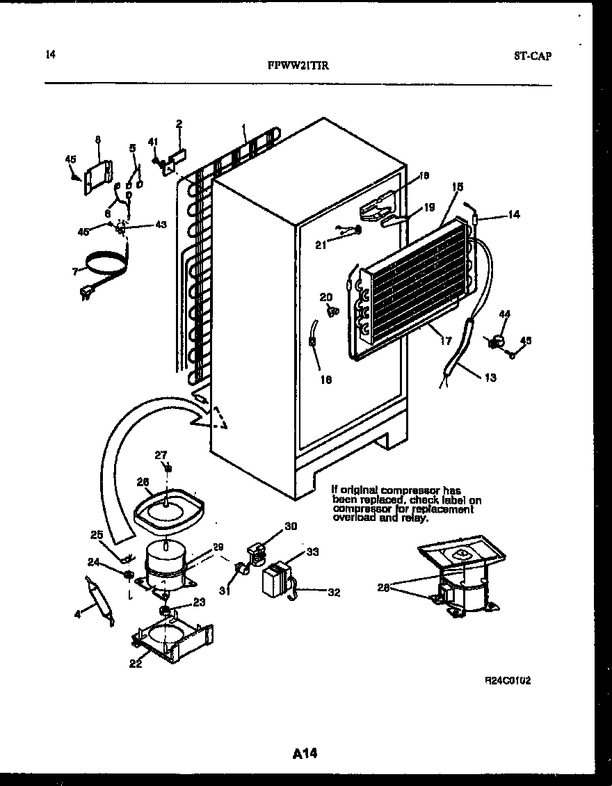 Frigidaire FPWW21TIRW0 system and automatic defrost parts diagram