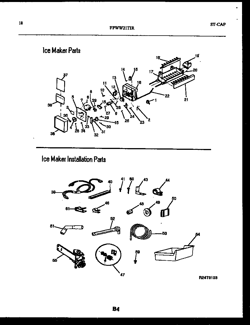 Frigidaire FPWW21TIRW0 ice maker and installation parts diagram