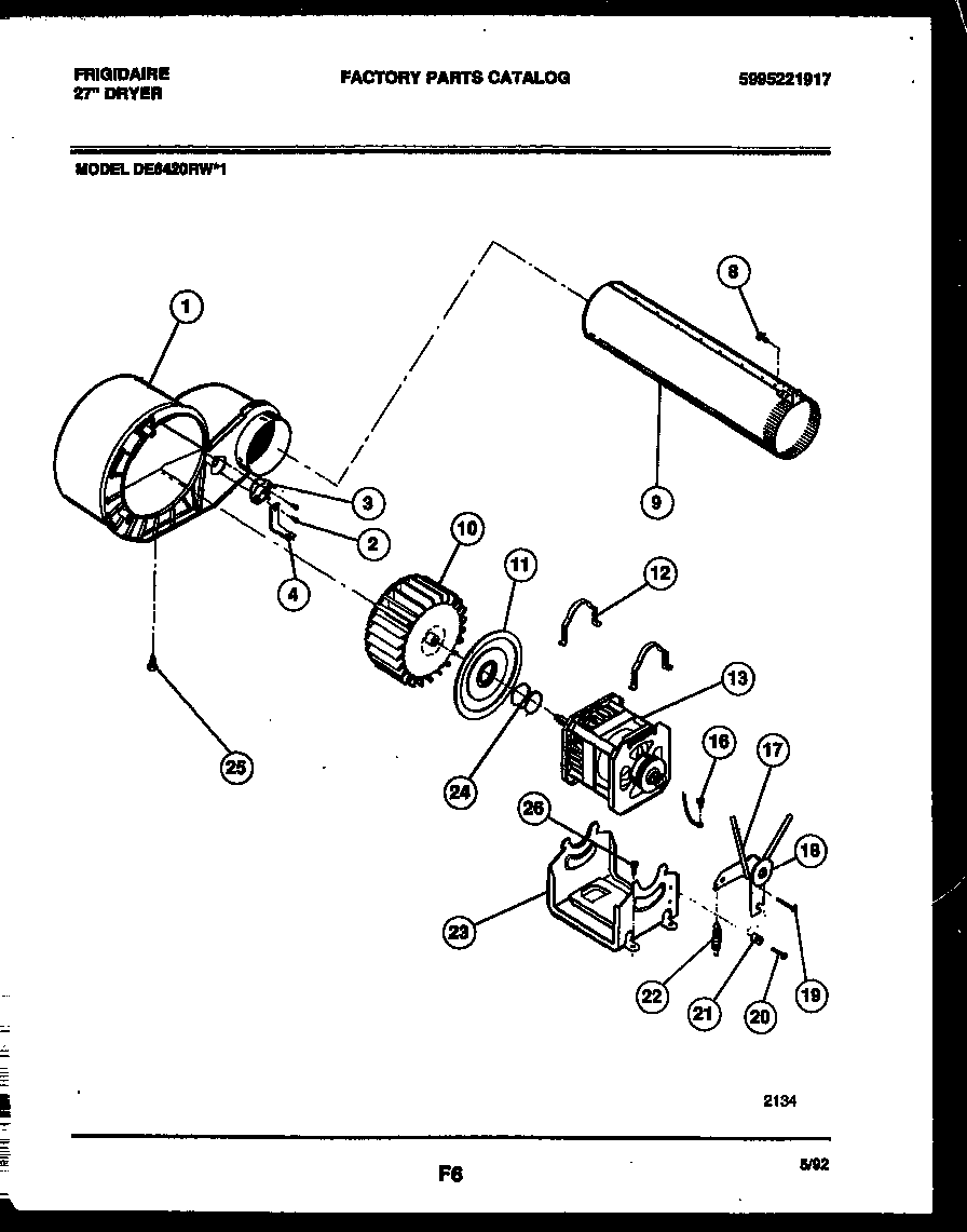 Frigidaire DE6420RW1 blower and drive parts diagram