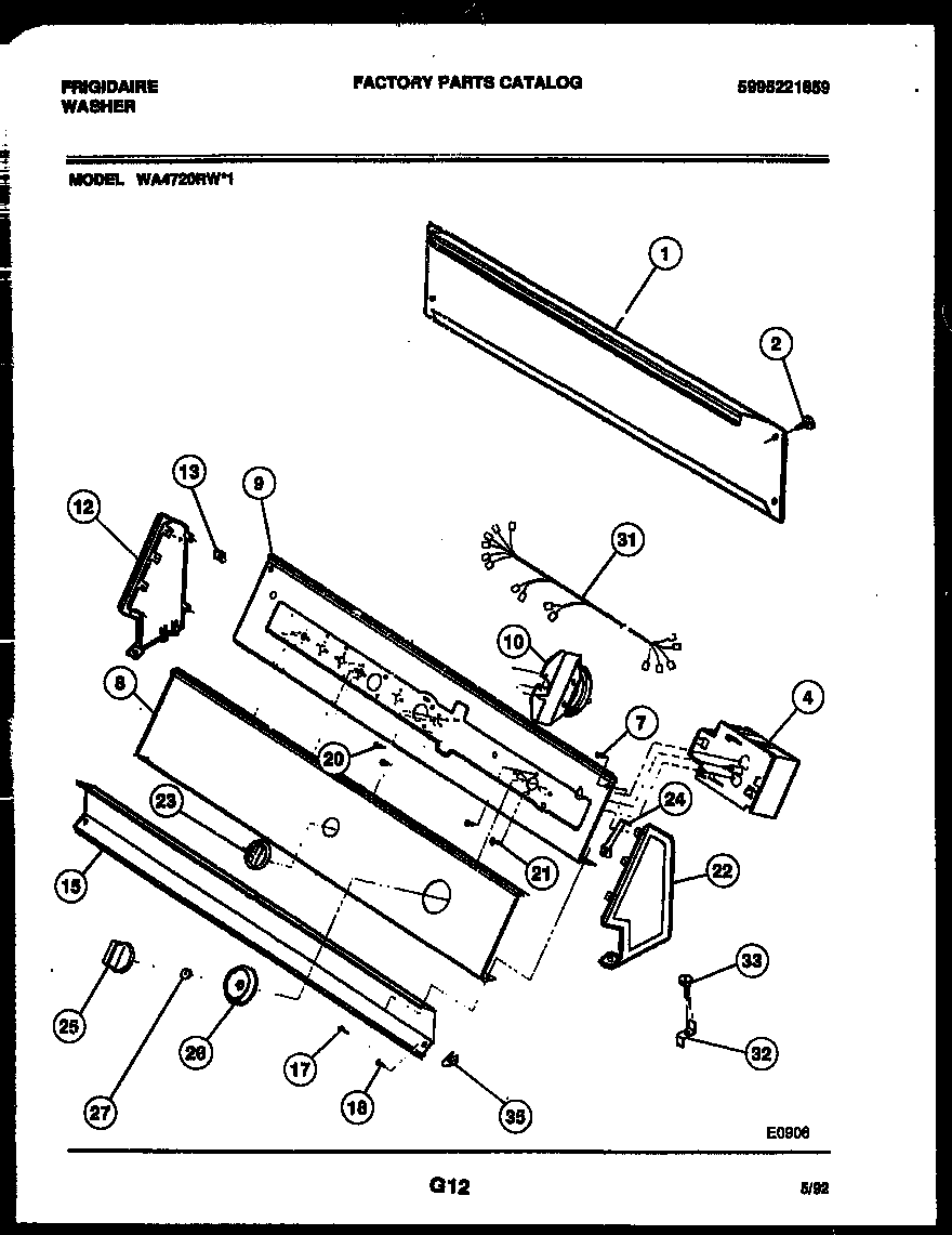 Frigidaire WA4720RW1 console and control parts diagram