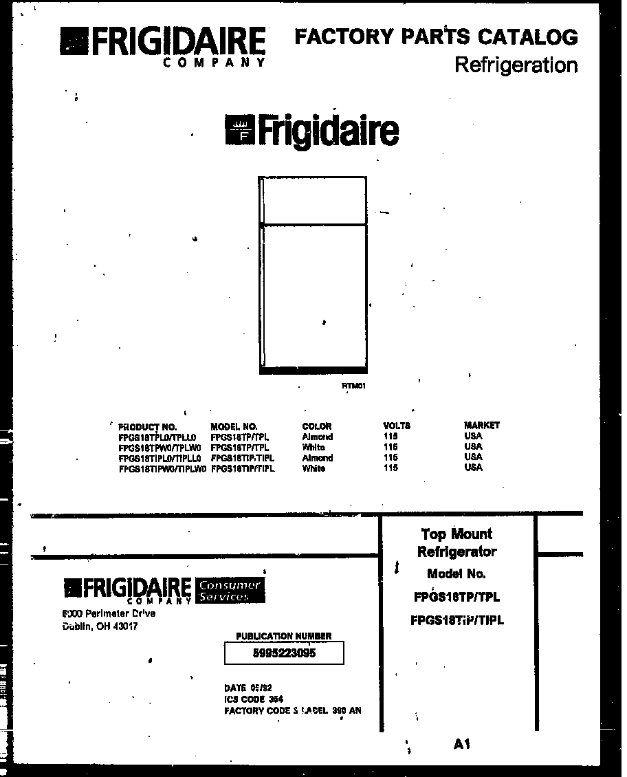 Frigidaire FPGS18TIPLW0 cover diagram