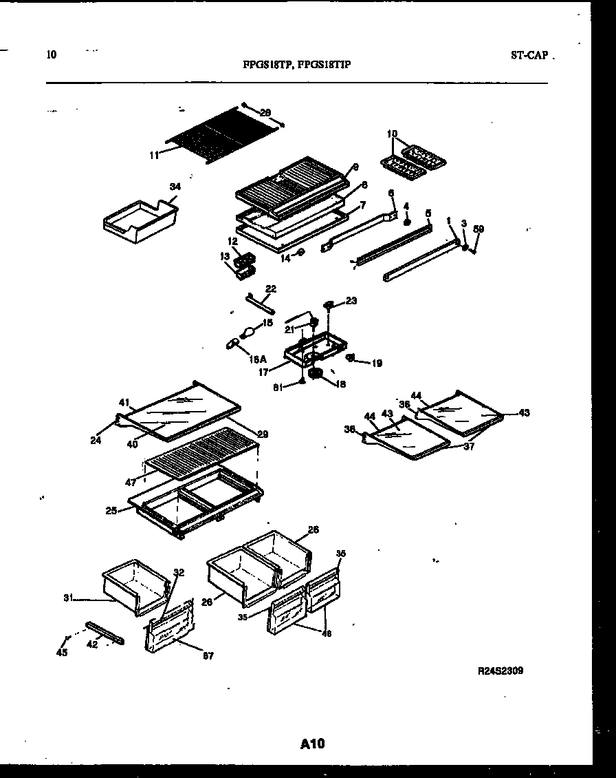 Frigidaire FPGS18TIPLW0 shelves and supports diagram