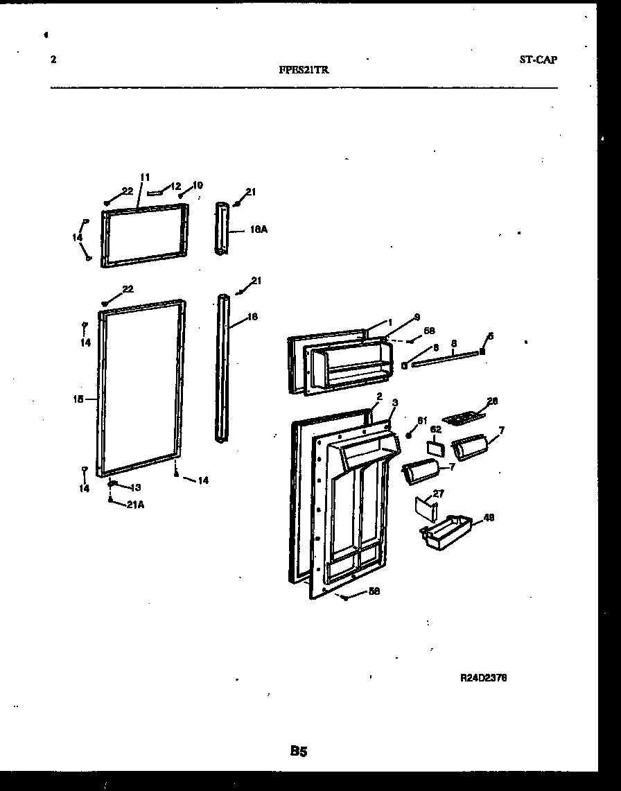 Frigidaire FPES21TRW1 door parts diagram