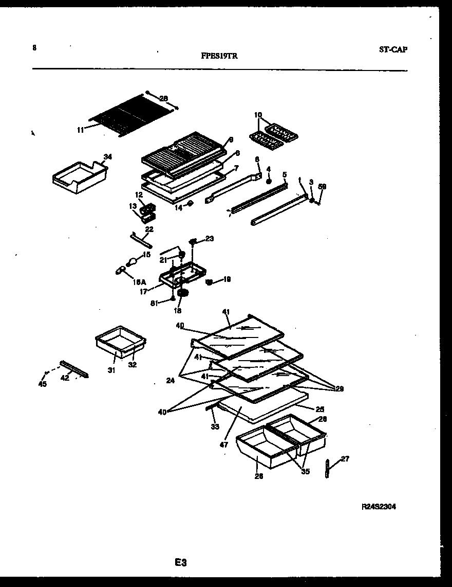 Frigidaire FPES19TRL0 shelves and supports diagram
