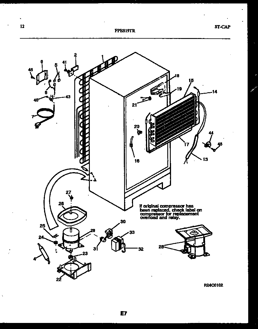 Frigidaire FPES19TRL0 system and automatic defrost parts diagram