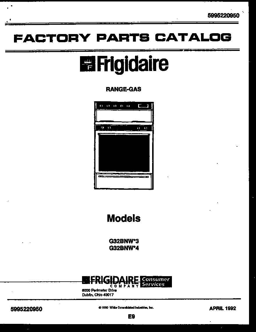 Frigidaire G32BNW3 cover diagram