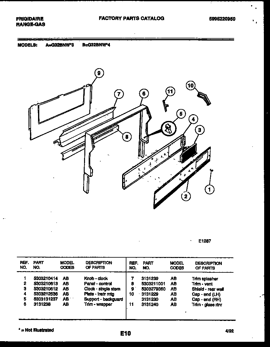 Frigidaire G32BNW3 backguard diagram