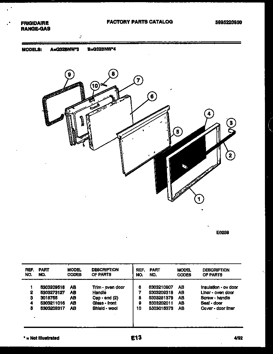 Frigidaire G32BNW3 door parts diagram