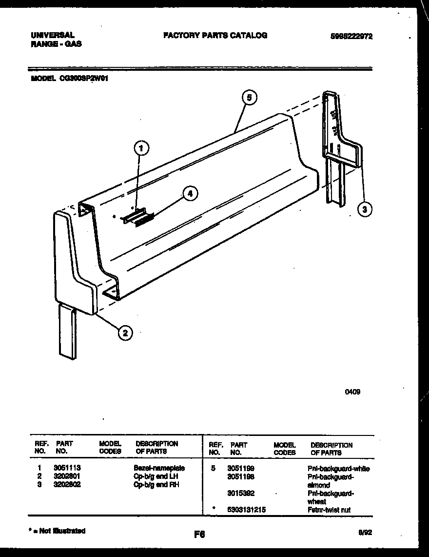 White-Westinghouse CG300SP2Y1 backguard diagram