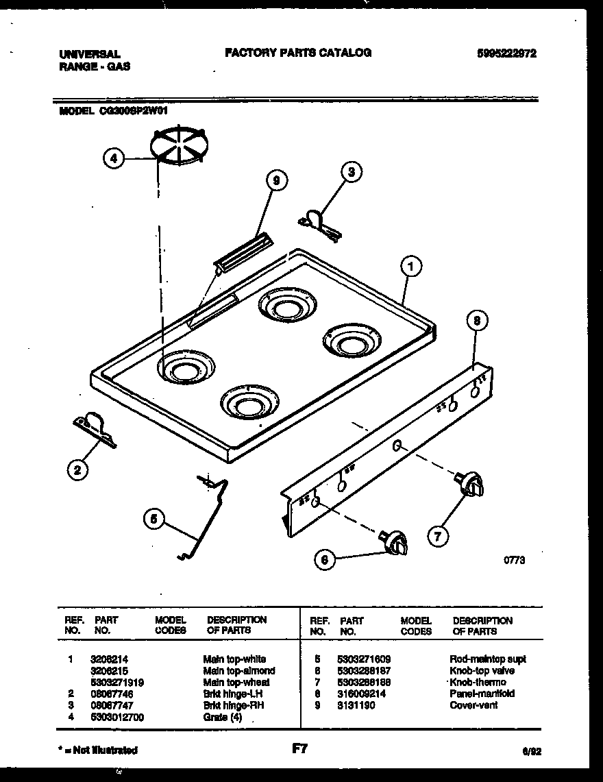 White-Westinghouse CG300SP2Y1 cooktop parts diagram