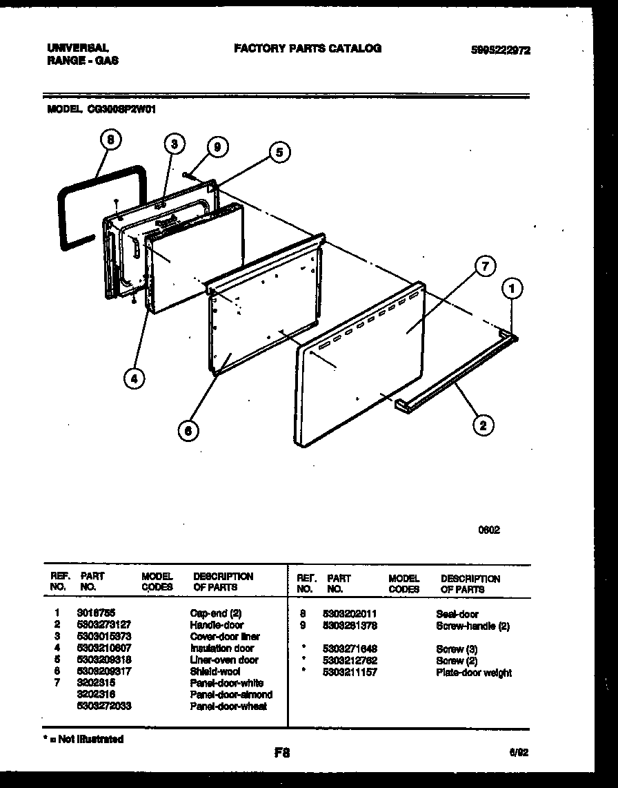 White-Westinghouse CG300SP2Y1 door parts diagram