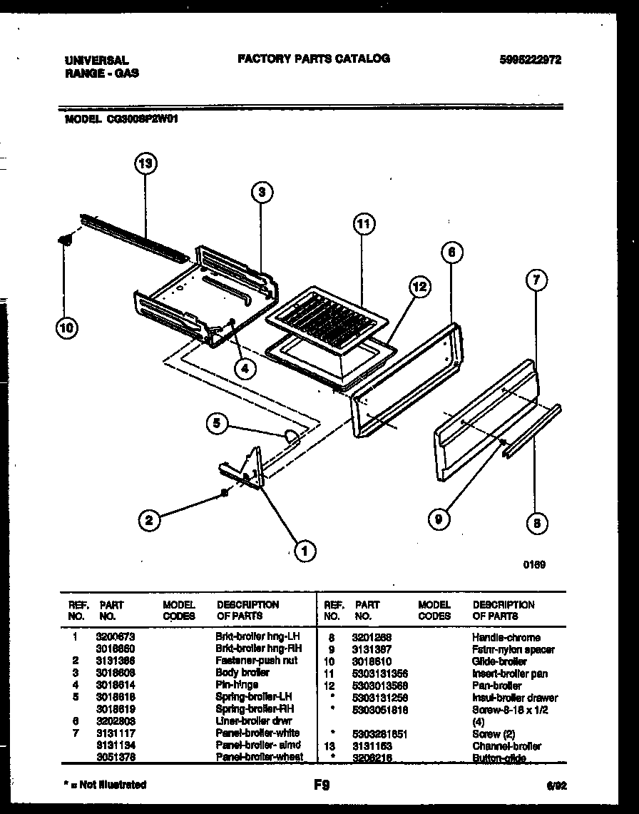White-Westinghouse CG300SP2Y1 broiler drawer parts diagram