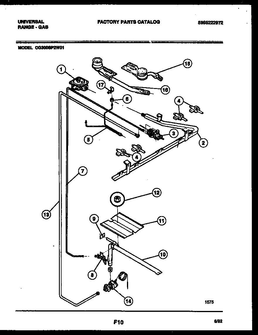 White-Westinghouse CG300SP2Y1 burner, manifold and gas control diagram