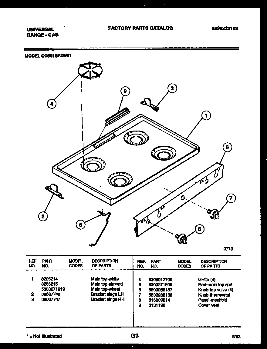 Kelvinator CG301SP2D1 cooktop parts diagram