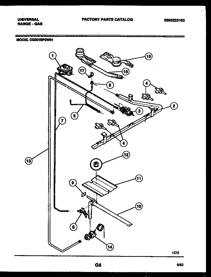 Kelvinator CG301SP2D1 burner, manifold and gas control diagram
