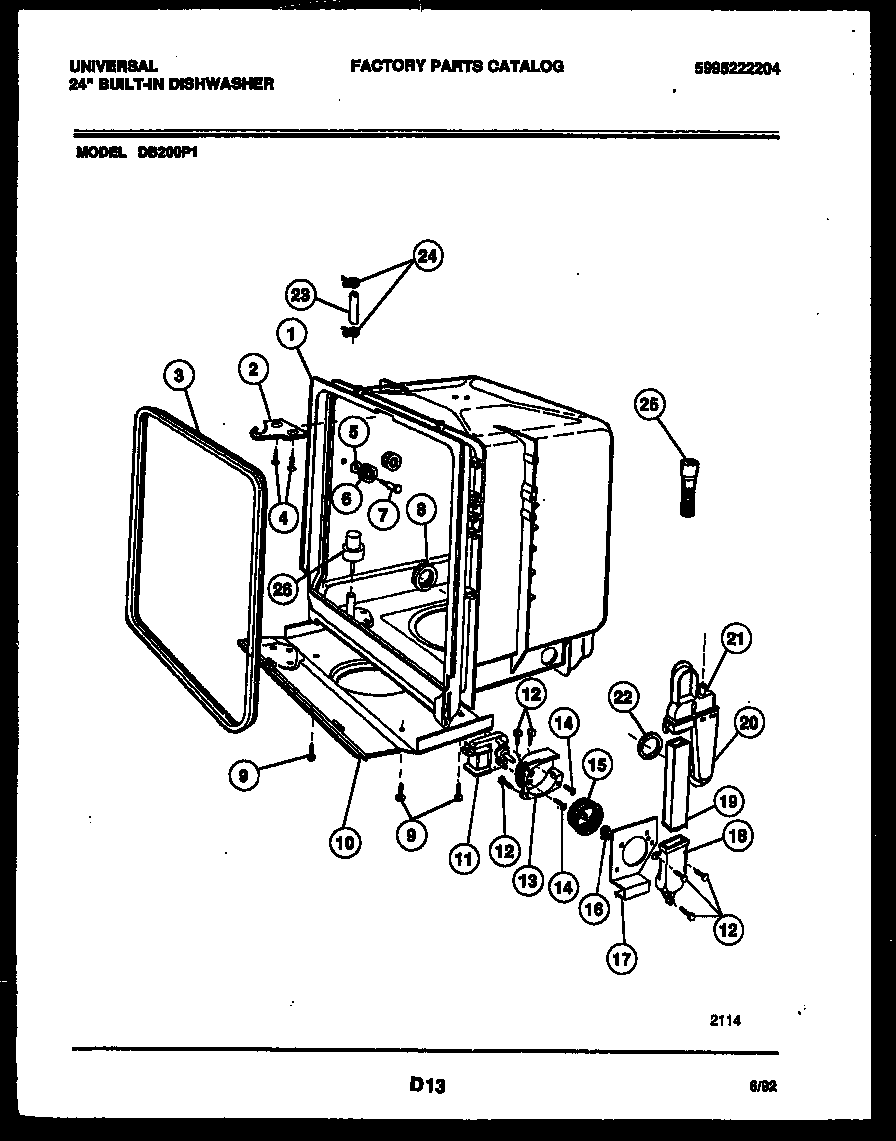 White-Westinghouse DB200PW1 tub and frame parts diagram