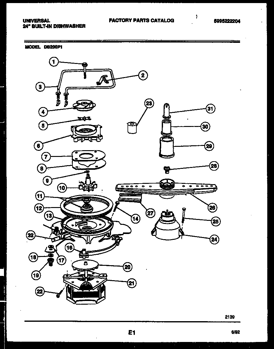 White-Westinghouse DB200PW1 motor pump parts diagram