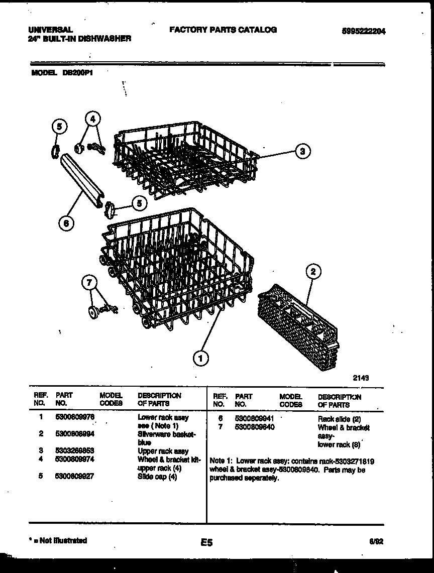 White-Westinghouse DB200PW1 racks and trays diagram