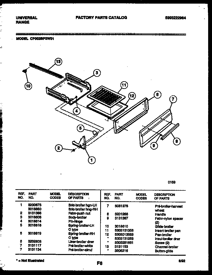 Gibson CP302BP2W1 broiler drawer parts diagram