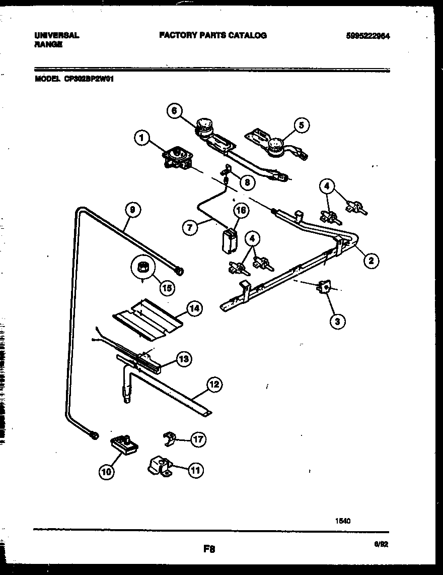 Gibson CP302BP2W1 burner, manifold and gas control diagram
